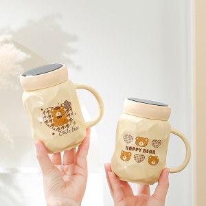 Cốc sứ nắp gương gấu bear sơn nhám quai xách tiện lợi
