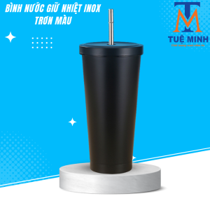 Bình nước giữ nhiệt trơn màu 750ml tặng ống hút chất liệu inox