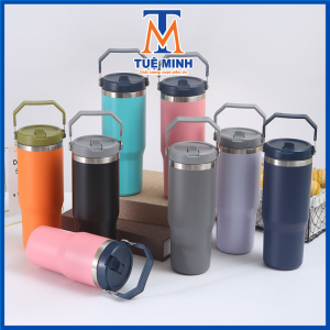 Bình giữ nhiệt 900ml quai xách tiện lợi ống hút tích hợp với nắp
