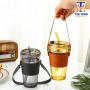 Bình thủy tinh đai da kèm đai da quai xách và ống hút thủy tinh