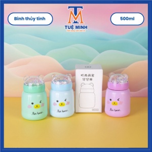 Bình thủy tinh tai gấu nắp bọt biển dung tích 300ml