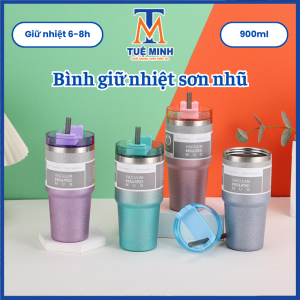 Ly giữ nhiệt sơn nhũ ánh tuyến dung tích 900ml tặng kèm ống hút