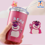 Ly giữ nhiệt 450ml Gấu dâu chất liệu inox 304 tăng kèm ống hút inox