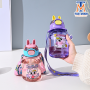 Bình nhựa tai thỏ hoạt hình kèm dây đeo 600ml