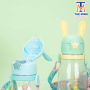 Bình nước nhựa tập uống tai thỏ cao su kèm dây đeo tiện lợi
