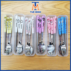 Sét 3 thìa dũa dĩa hoạt hình inox cho bé